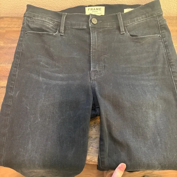 FRAME Denim Le High Flare Black Wash Jeans Womens 30 Lightly Distressed Grunge - Picture 7 of 13